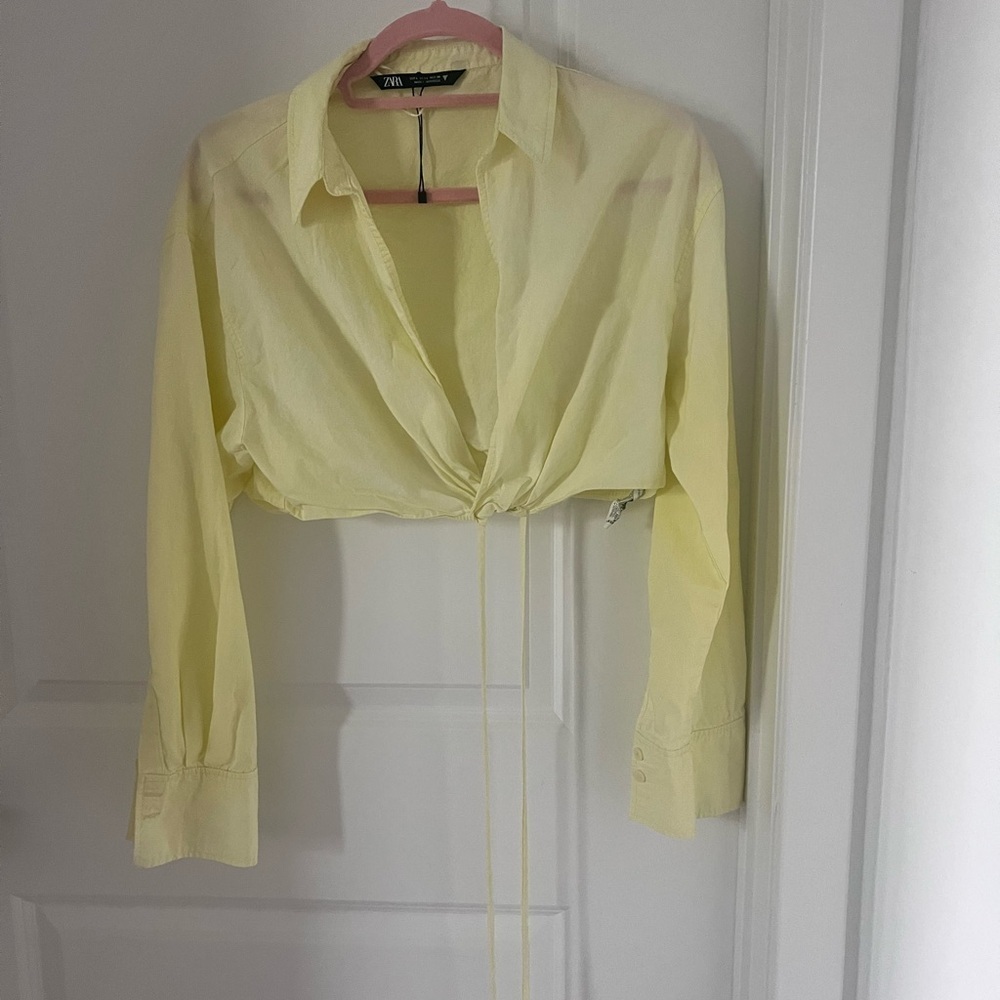 Yellow Women's Poplin Crop Top Size Large - Picture 3 of 9